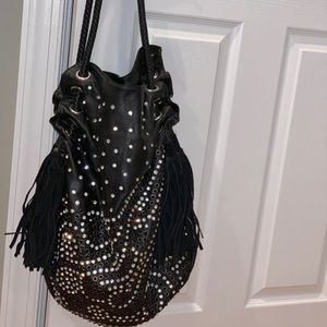 Blue Elegance Black Leather Stone Purse